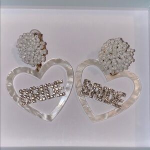 White Beaded Heart 'Bride' Earrings